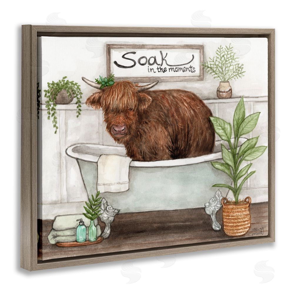 Melinda Hipsher Soak In Moments Cattle Brown Floating Frame Canvas Wall Art Print