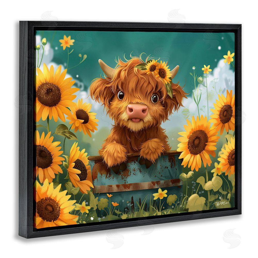 Momart Cute Happy Highland Cow Black Floating Frame Canvas Wall Art Print