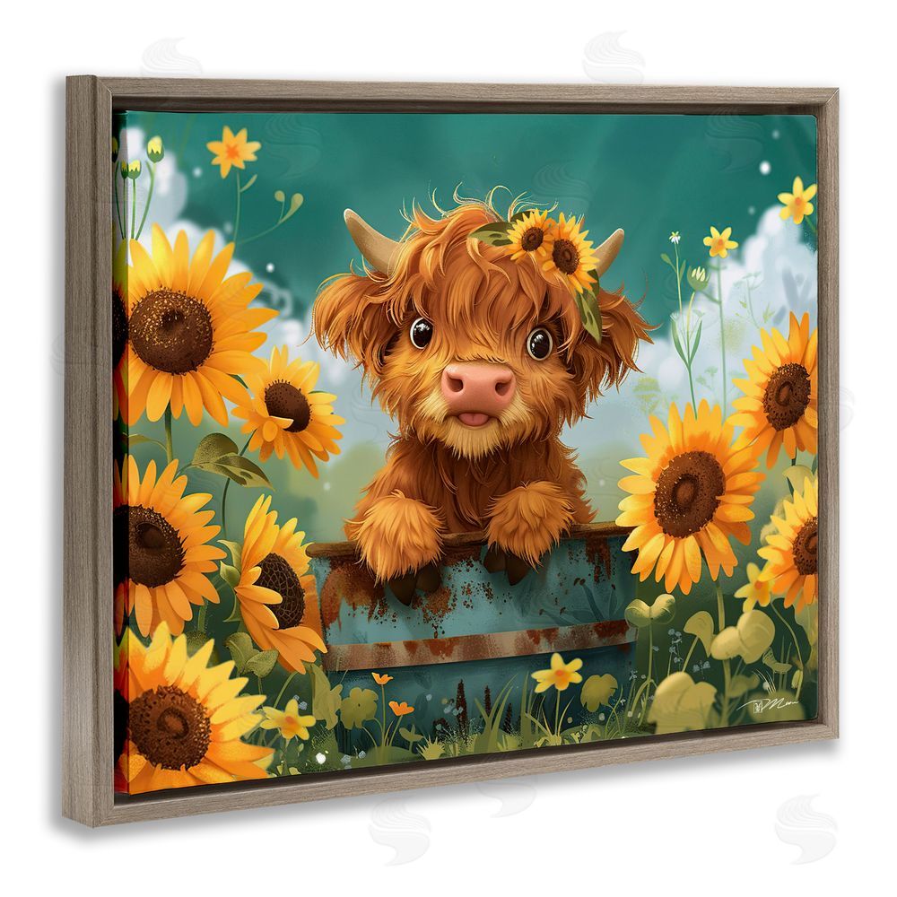 Momart Cute Happy Highland Cow Brown Floating Frame Canvas Wall Art Print