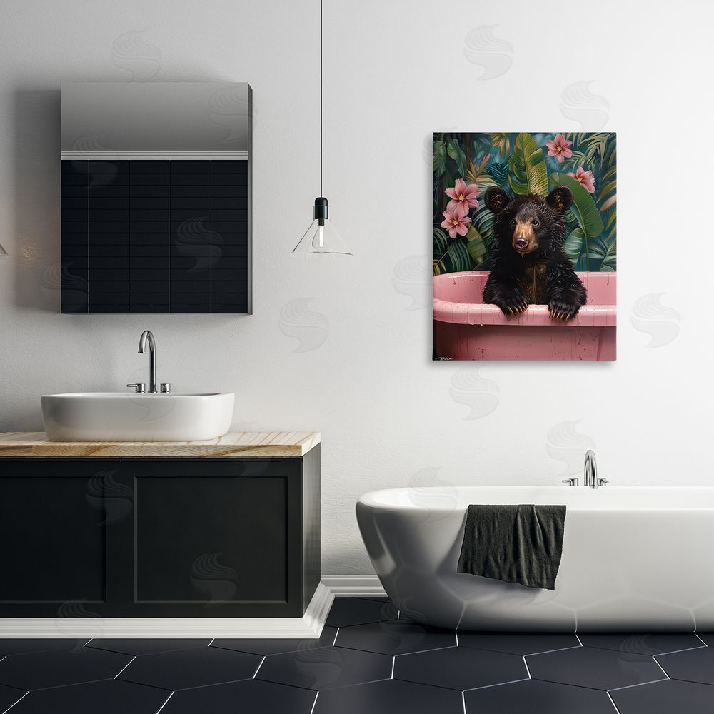 Momart Bruno Bear in Pink Tub Stretched Canvas Wall Art Print in Room