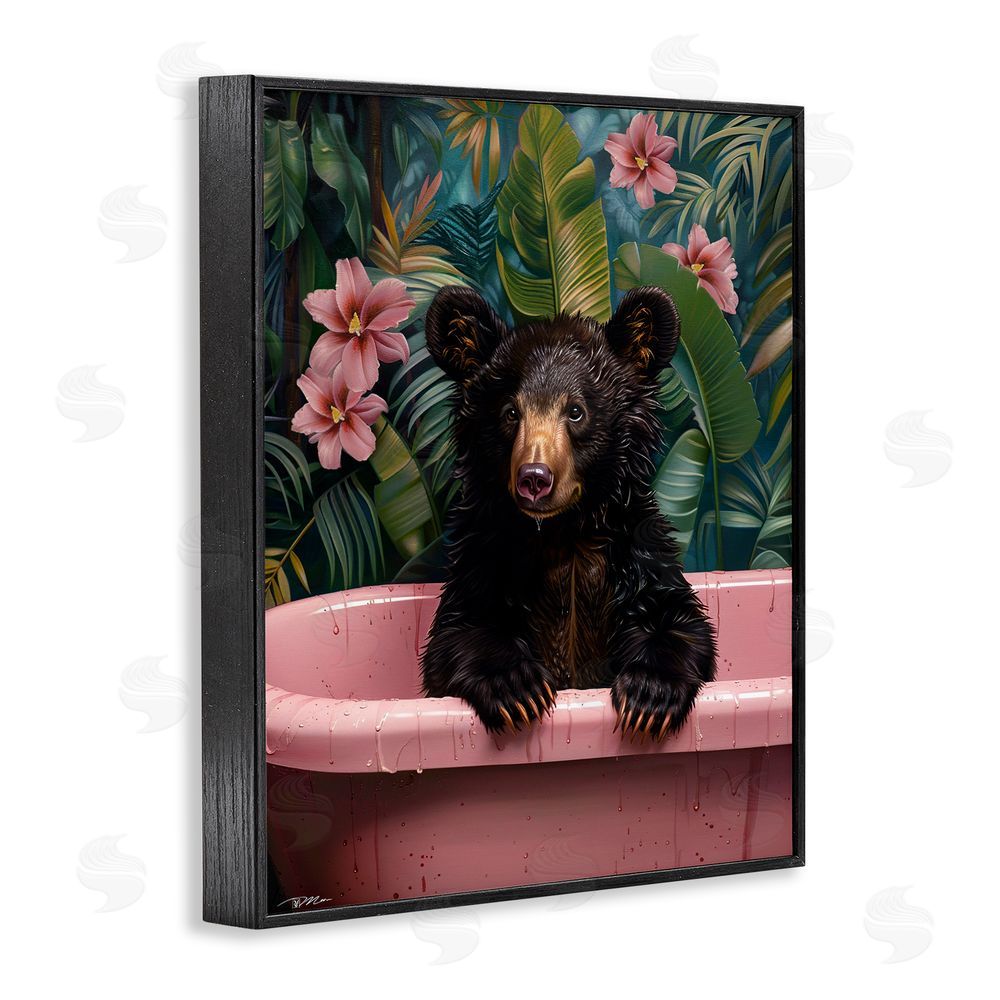 Momart Bruno Bear in Pink Tub Black Framed Giclee Print Wall Art
