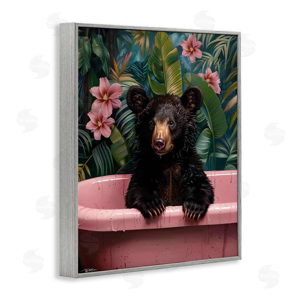 Momart Bruno Bear in Pink Tub Gray Framed Giclee Print Wall Art