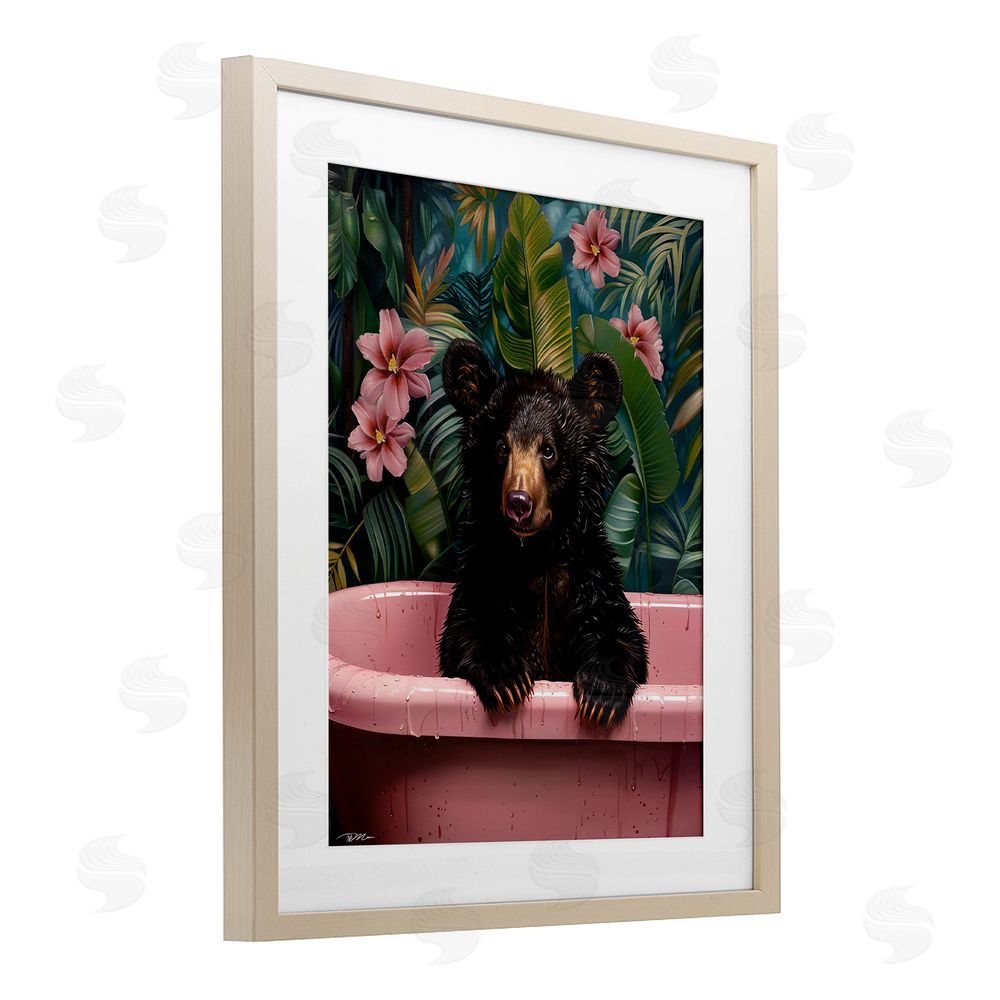 Momart Bruno Bear in Pink Tub Brown Framed Print Under Glass Wall Art