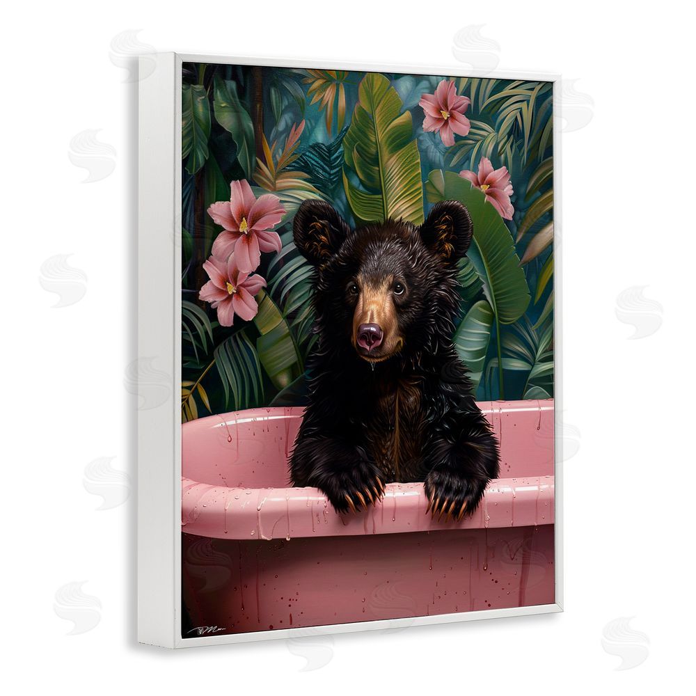 Momart Bruno Bear in Pink Tub White Framed Giclee Print Wall Art
