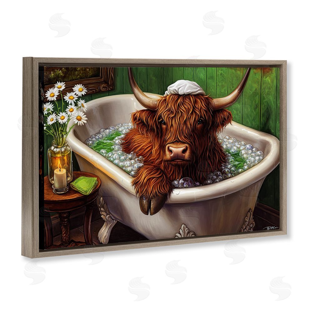 Momart Highland in Candle Lit Bubble Bath Brown Floating Frame Canvas Wall Art Print