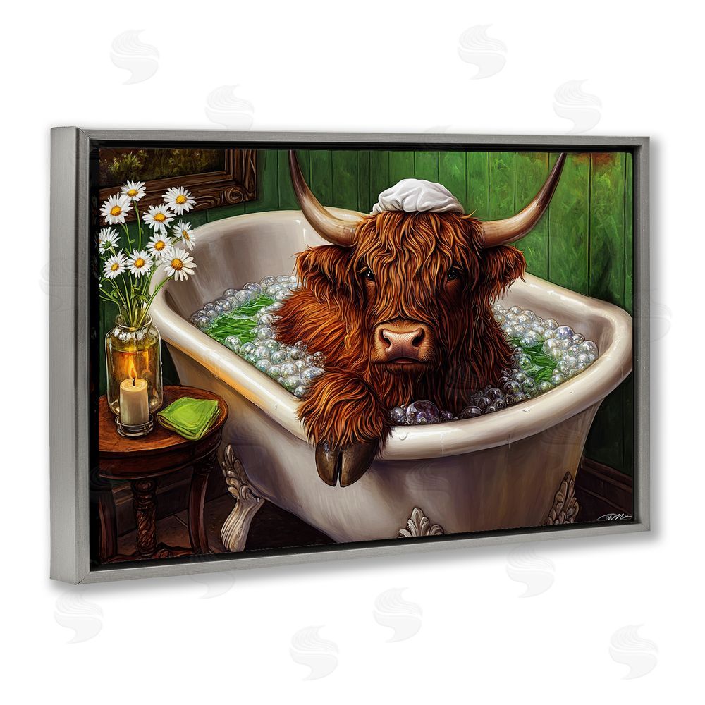 Momart Highland in Candle Lit Bubble Bath Gray Floating Frame Canvas Wall Art Print