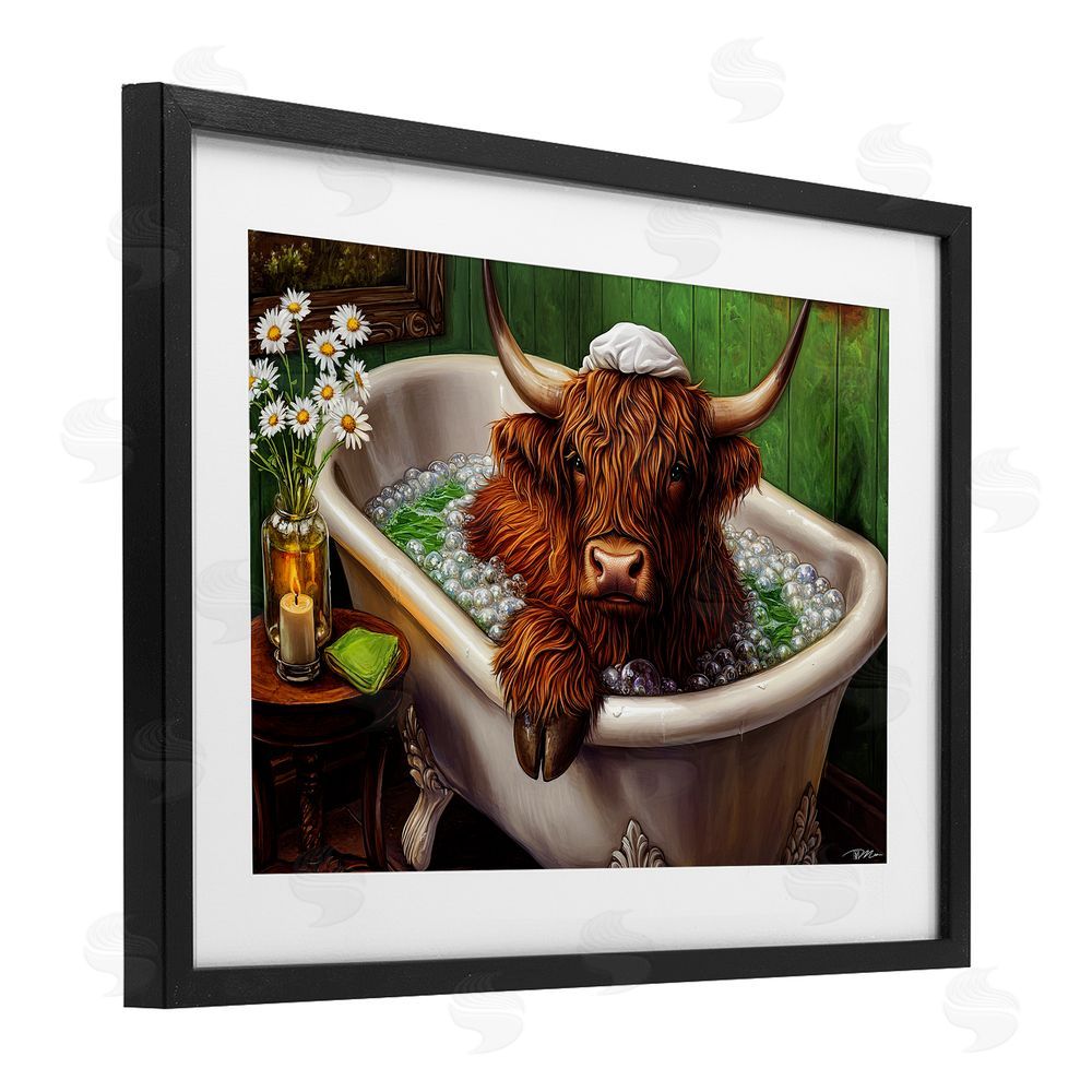 Momart Highland in Candle Lit Bubble Bath Black Framed Print Under Glass Wall Art