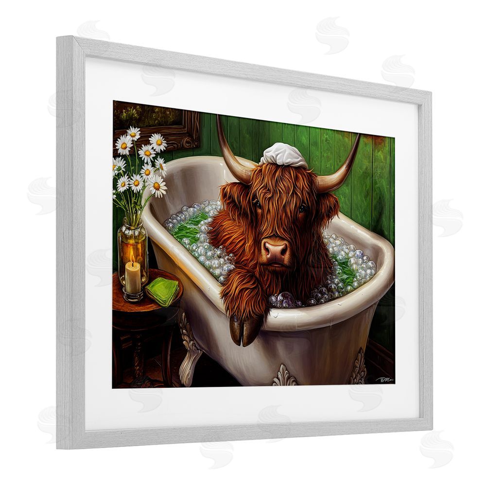 Momart Highland in Candle Lit Bubble Bath Gray Framed Print Under Glass Wall Art