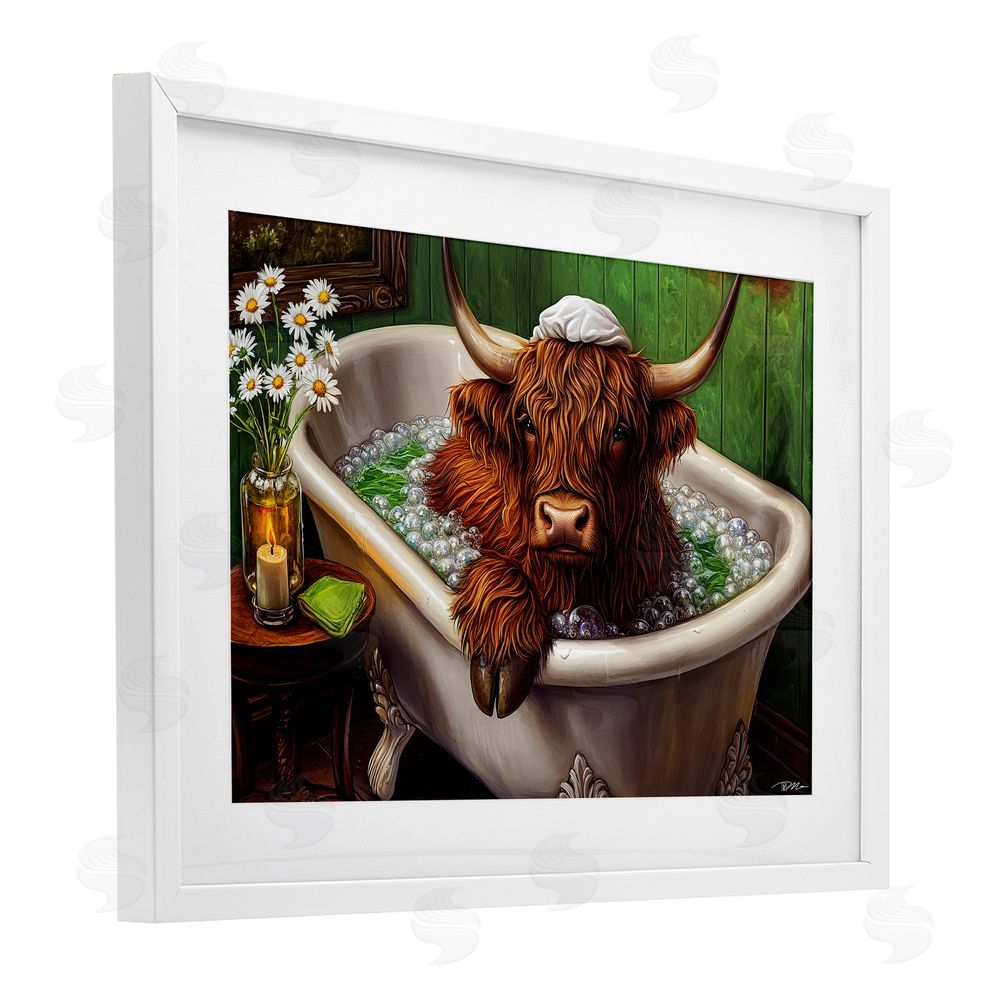 Momart Highland in Candle Lit Bubble Bath White Framed Print Under Glass Wall Art