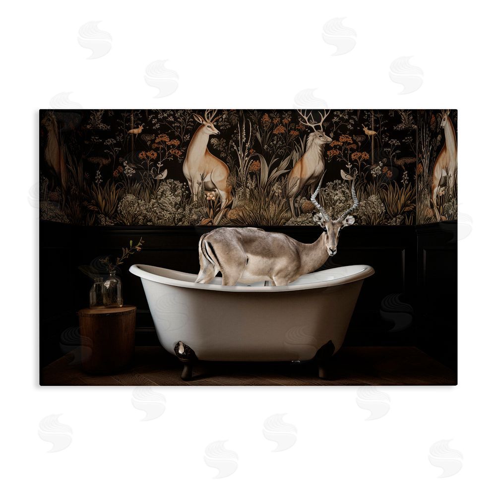 Sasha Forest Elk Rustic Bath Time Canvas Wall Art Print