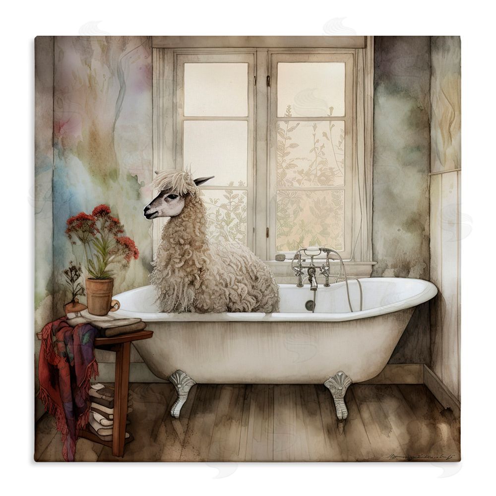 Sasha Shaggy Alpaca Bath Time Canvas Wall Art Print