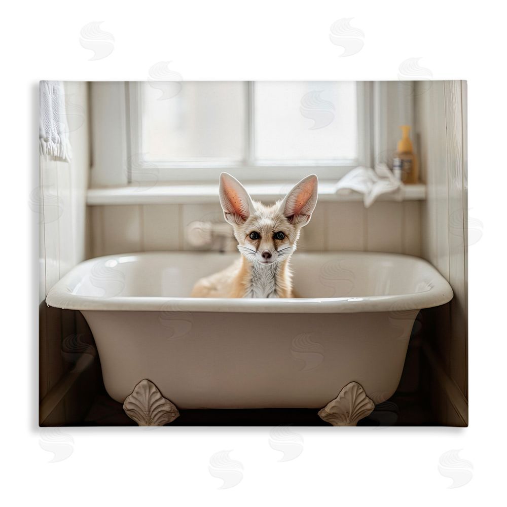 Sasha Big Ear Fox Bath Time Canvas Wall Art Print
