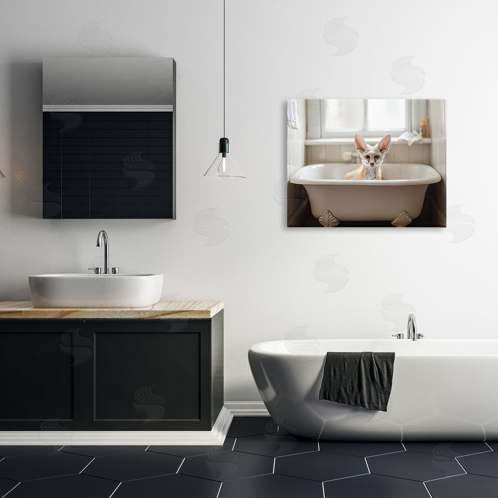Sasha Big Ear Fox Bath Time Canvas Art on Wall