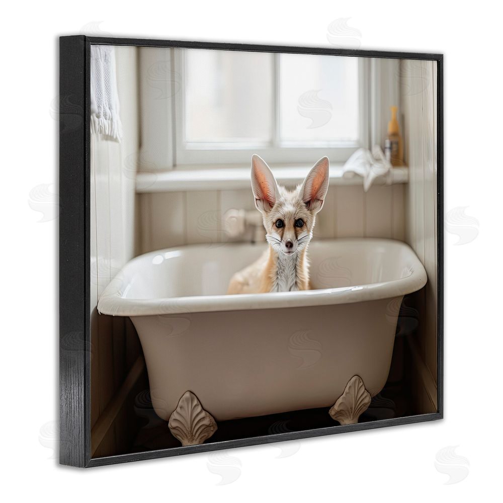Sasha Big Ear Fox Bath Time Black Framed Giclee Wall Art Print