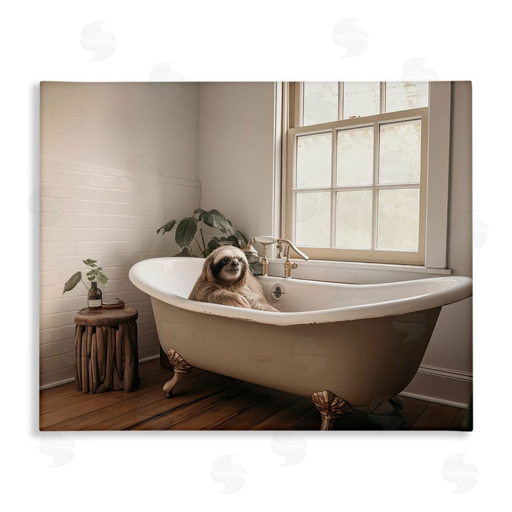 Sasha Soft Sloth Bath Time Canvas Wall Art Print