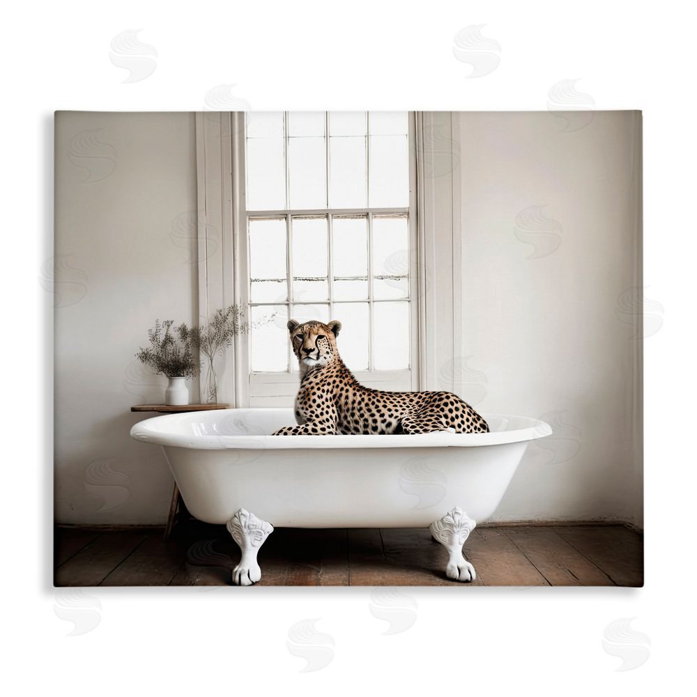 Sasha Big Cat Cheetah Bath Time Canvas Wall Art Print