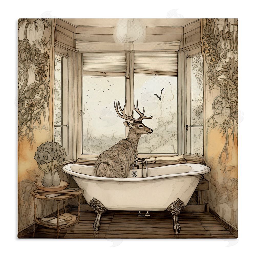 Sasha Buck with Antlers Bath Time Canvas Wall Art Print