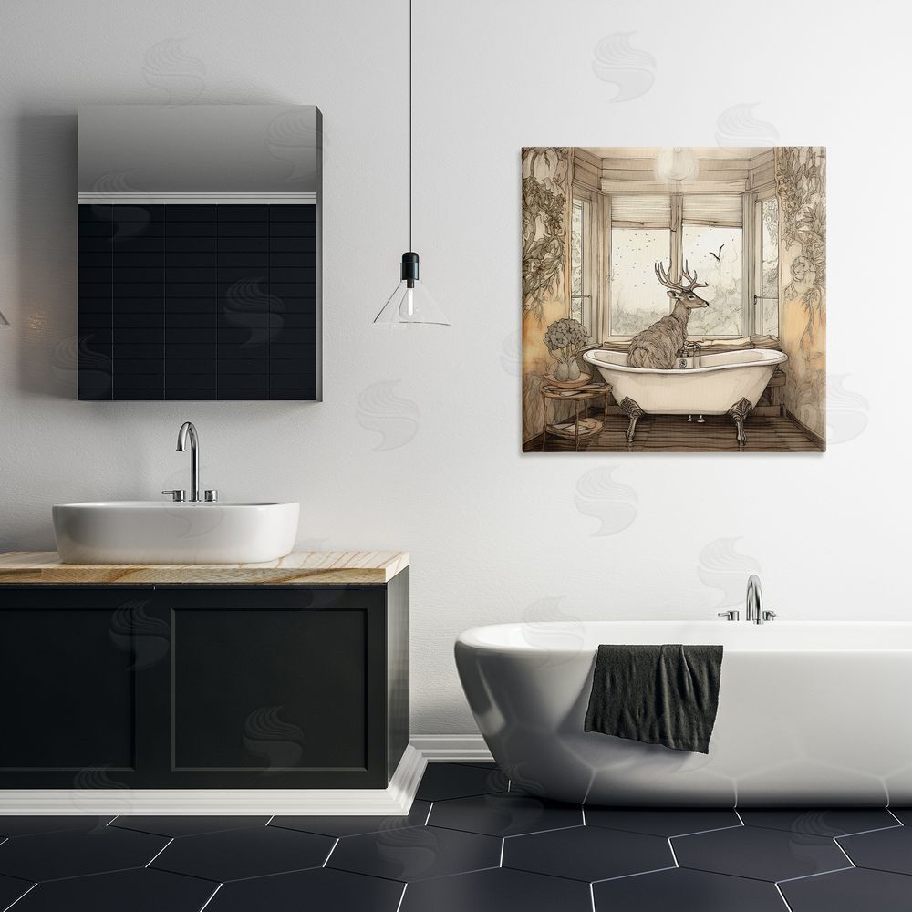 Sasha Buck with Antlers Bath Time Canvas Art on Wall