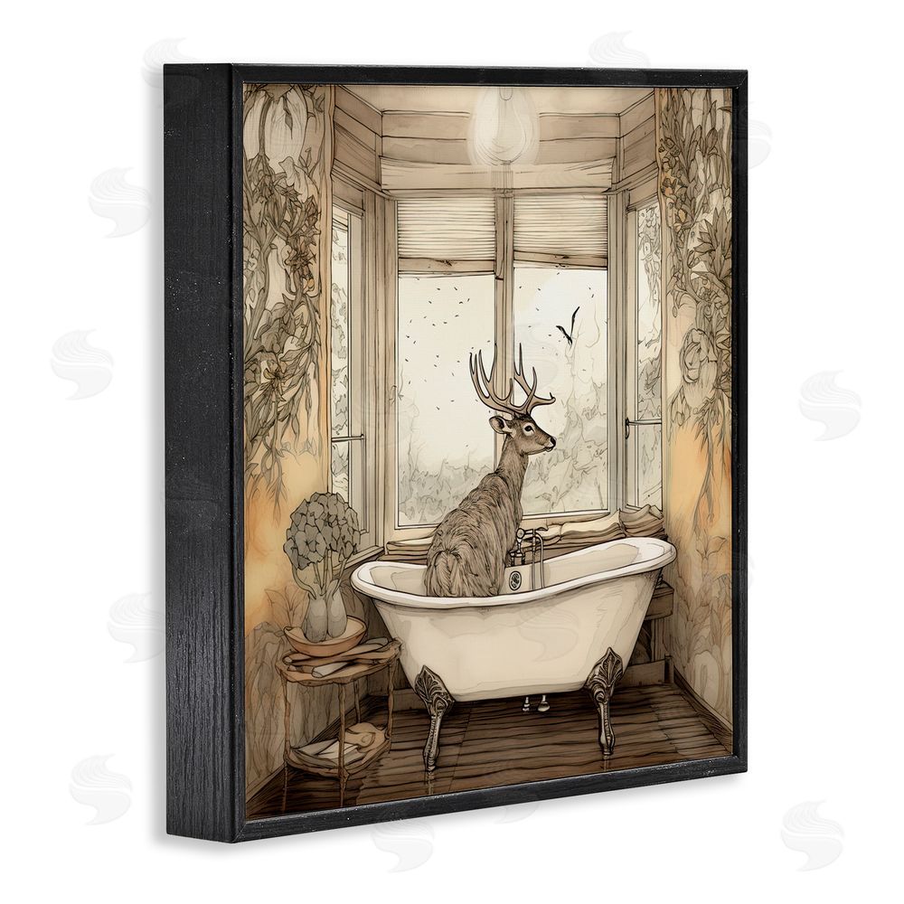 Sasha Buck with Antlers Bath Time Black Framed Giclee Wall Art Print