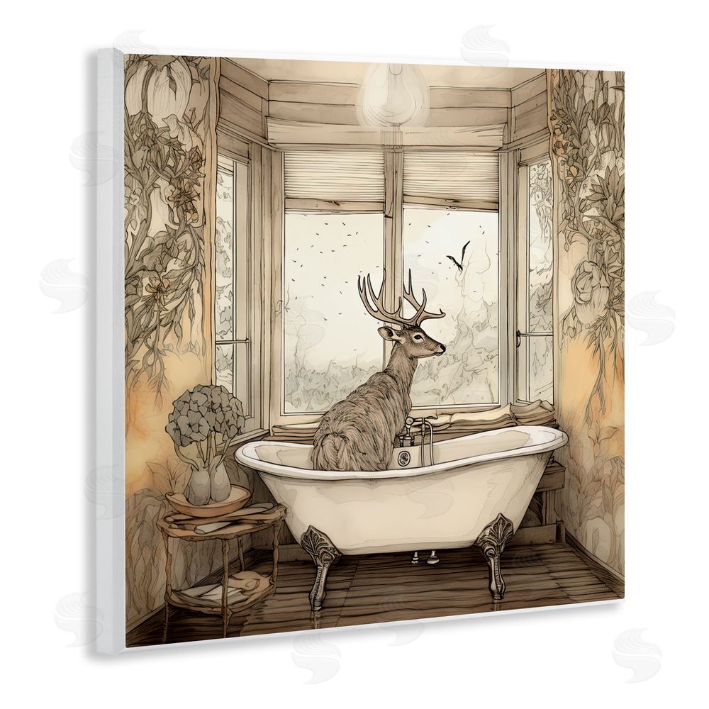 Sasha Buck with Antlers Bath Time Wall Plaque Art Print