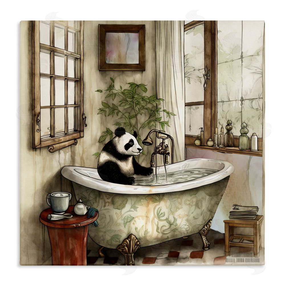 Sasha Panda Bear Bath Time Tub Canvas Wall Art Print