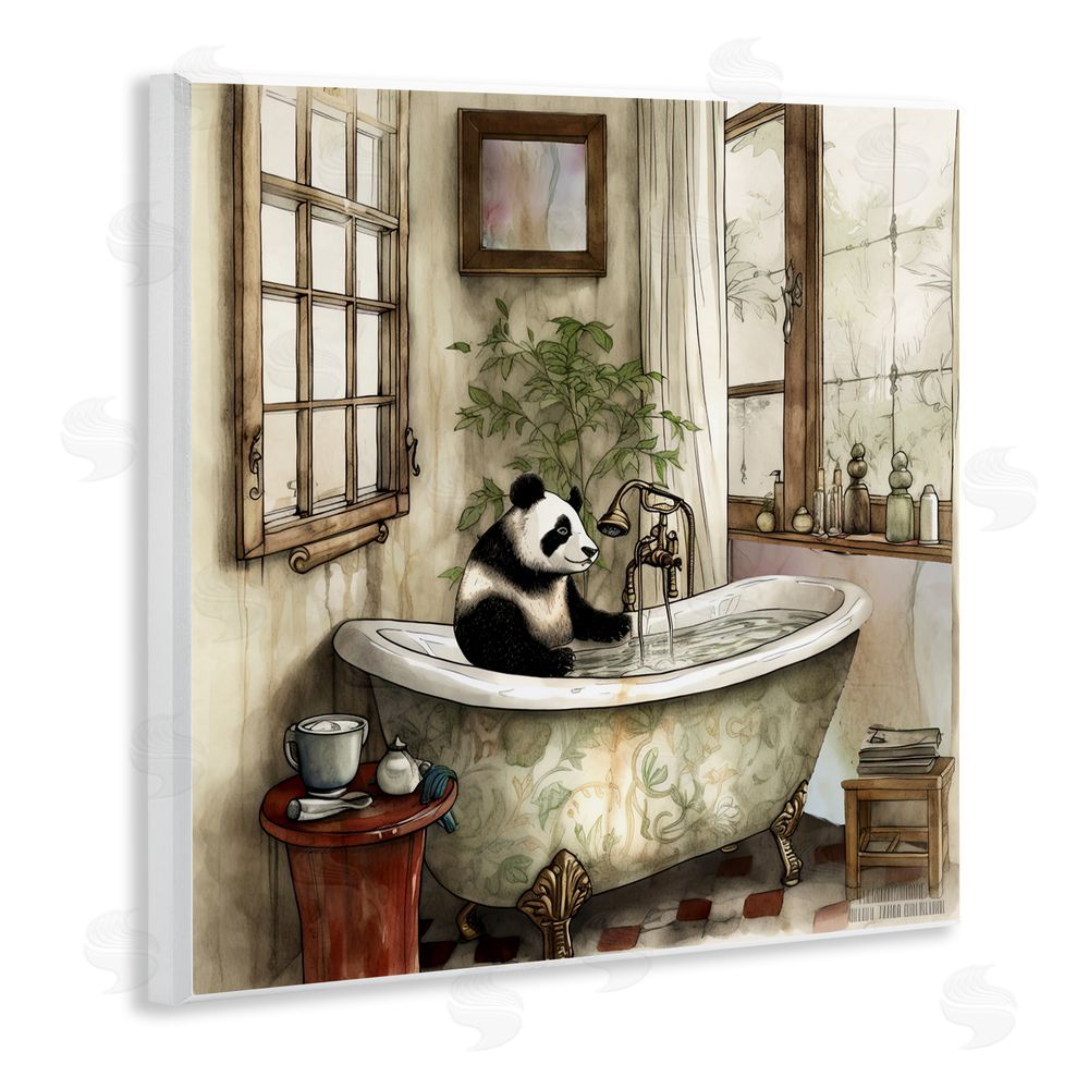 Sasha Panda Bear Bath Time Tub Wall Plaque Art Print