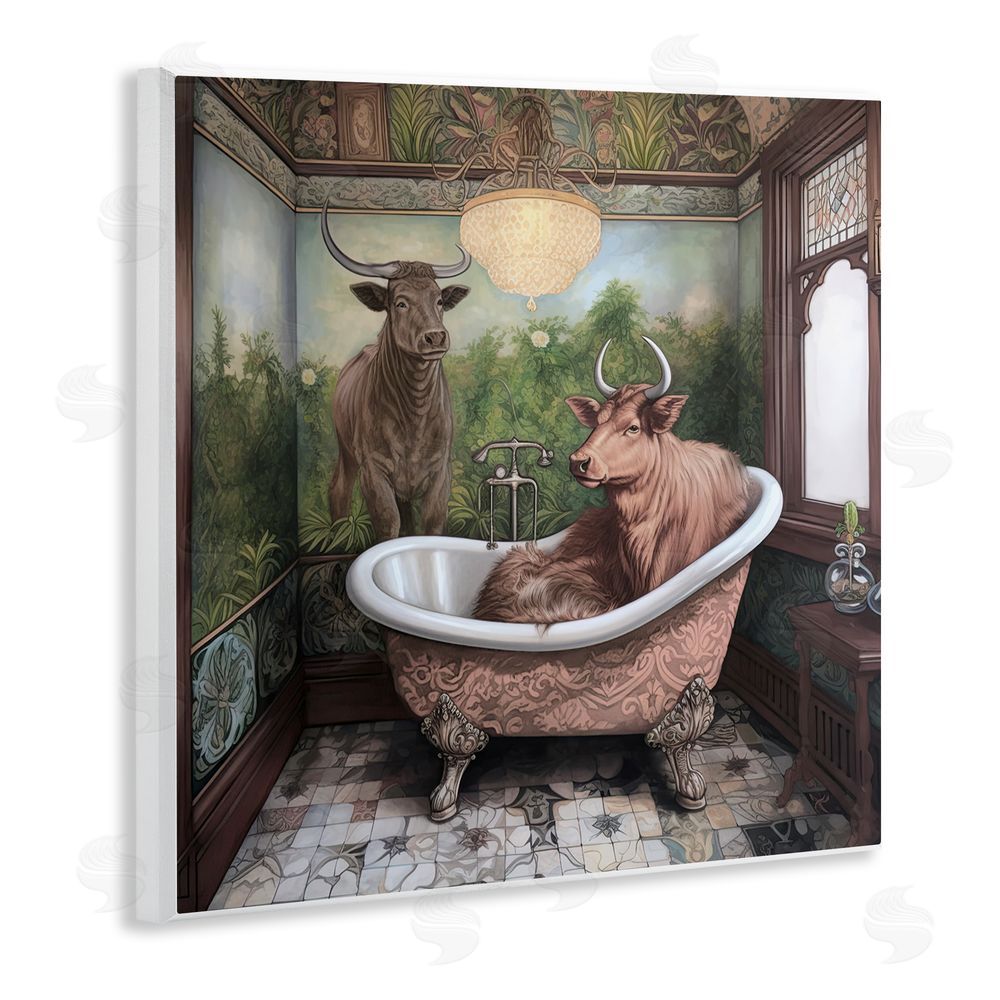 Sasha Longhorn Cattle Bath Time Tub Wall Plaque Art Print