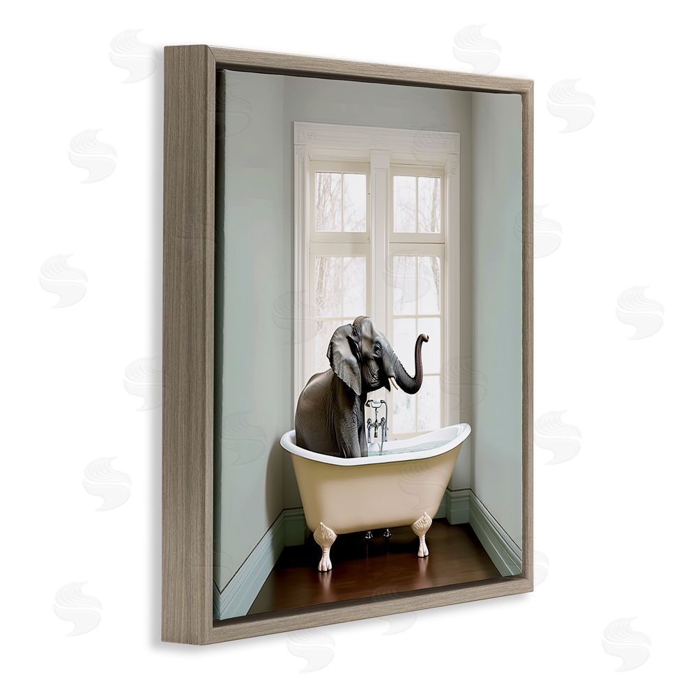 Sasha Minimal Elephant Bathtime Brown Floating Frame Canvas Wall Art Print