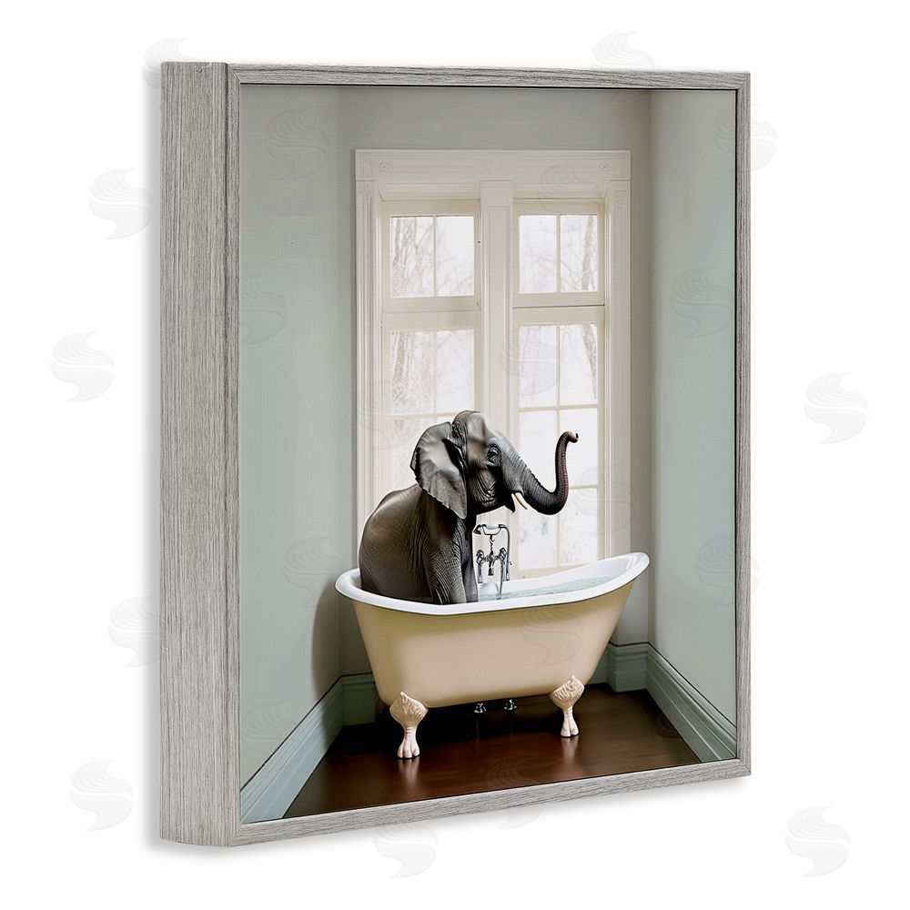Sasha Minimal Elephant Bathtime Gray Framed Giclee Print Wall Art