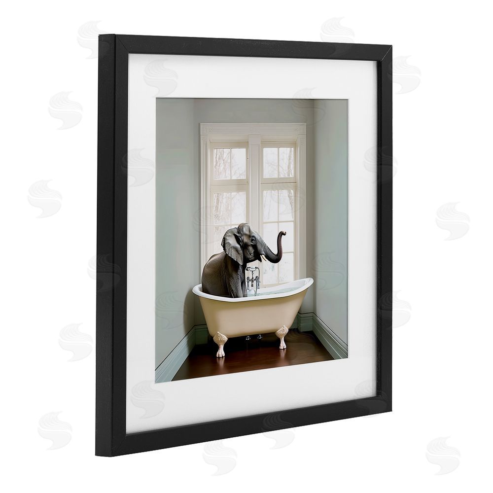 Sasha Minimal Elephant Bathtime Black Framed Print Under Glass Wall Art