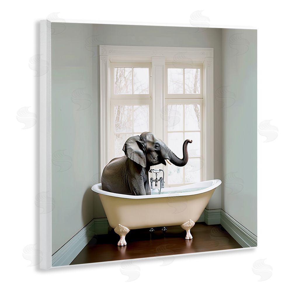 Sasha Minimal Elephant Bathtime Wooden Wall Plaque Art Print