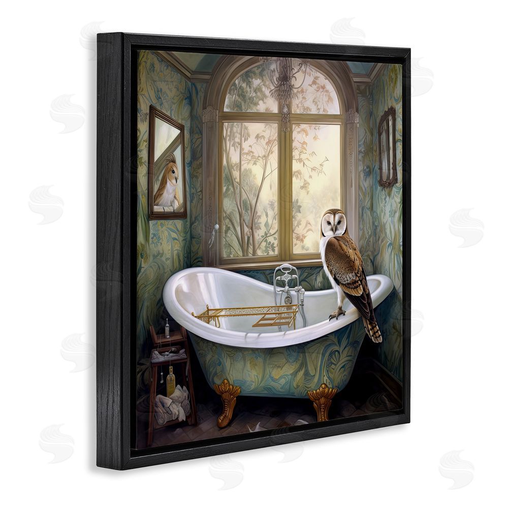 Sasha Paisley Patterned Owl Bathtime Black Floating Frame Canvas Wall Art Print