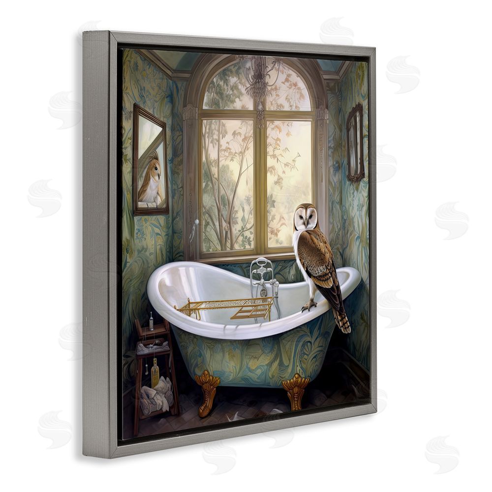 Sasha Paisley Patterned Owl Bathtime Gray Floating Frame Canvas Wall Art Print