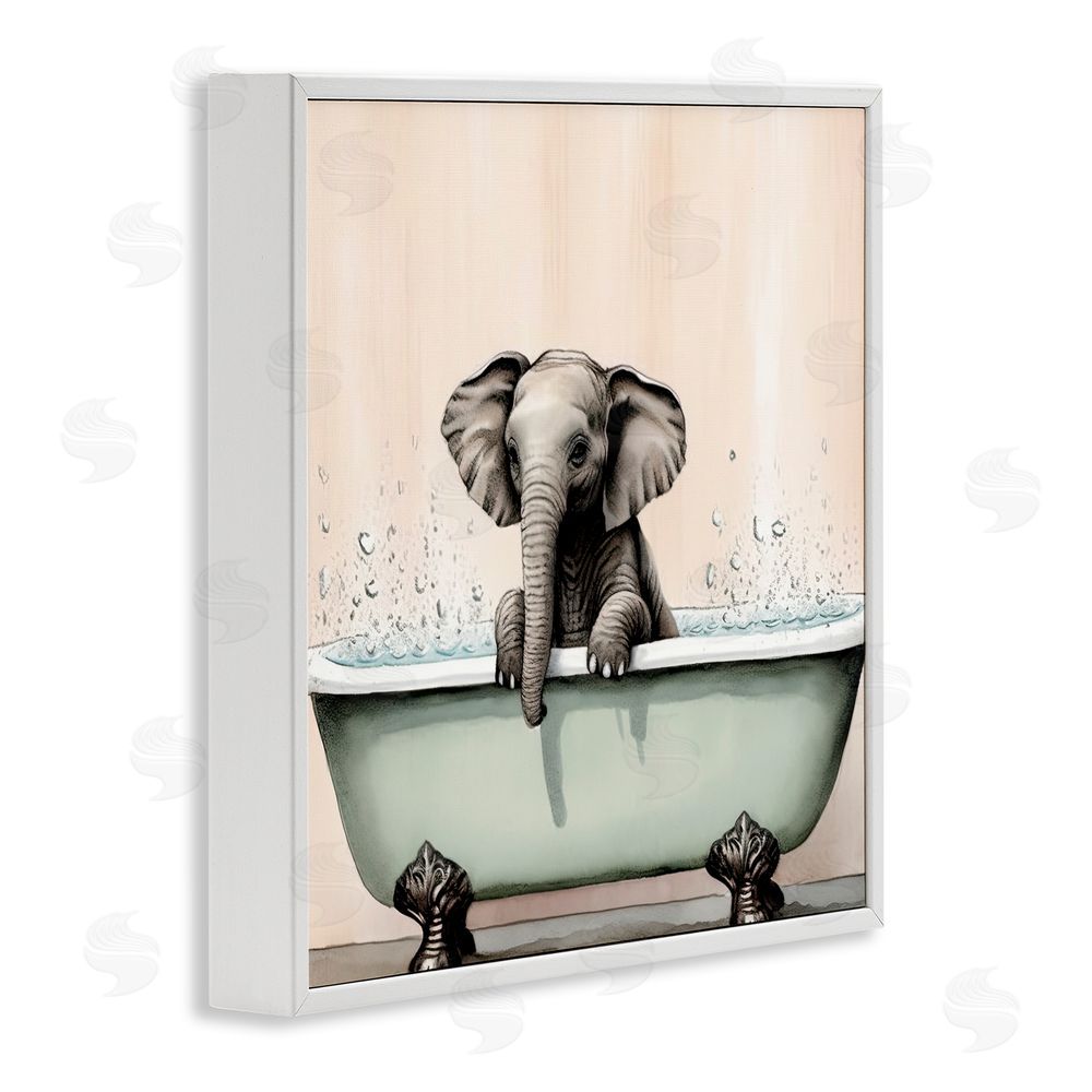 Sasha Baby Elephant Bathtime White Framed Giclee Print Wall Art