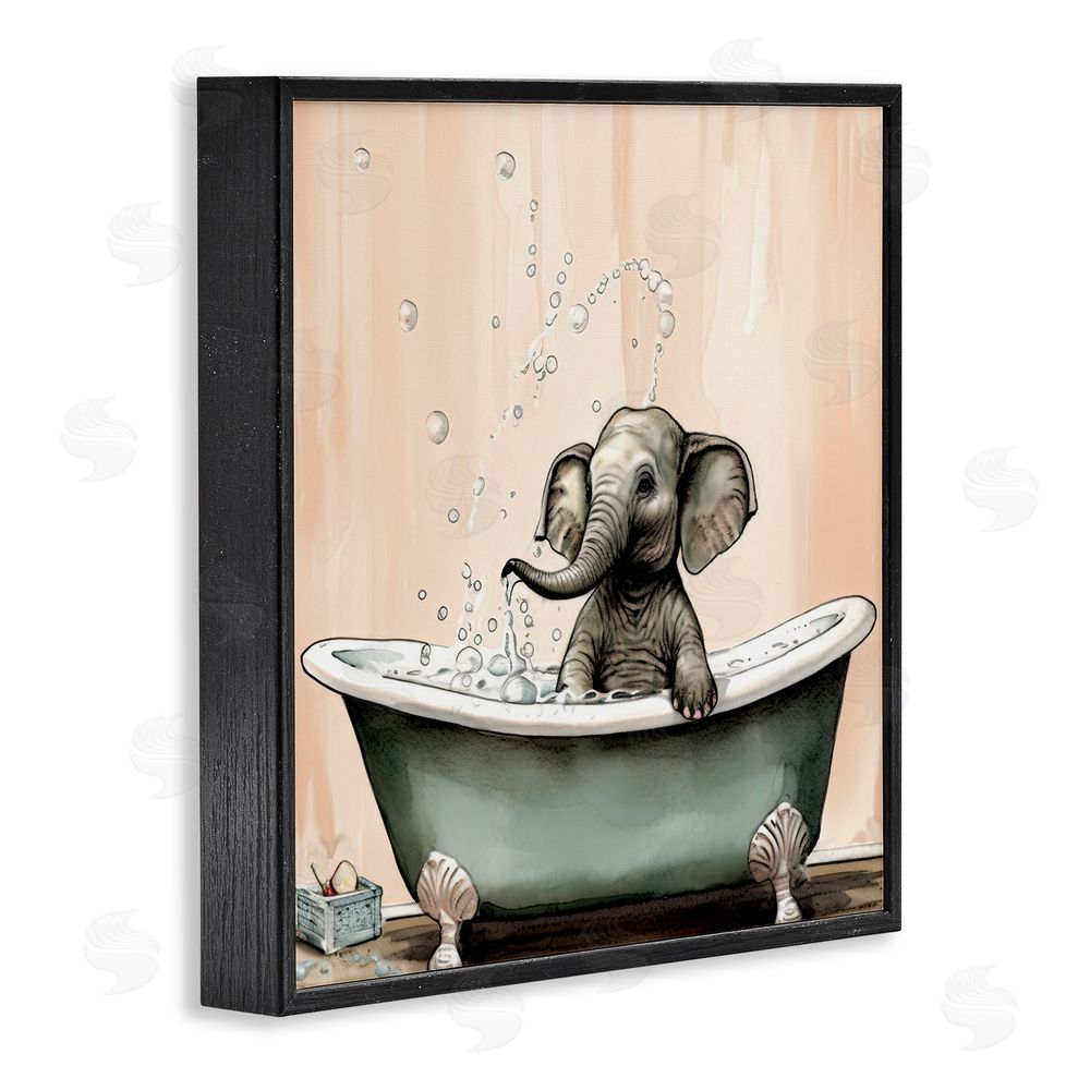Sasha Baby Elephant Bubble Bath Black Framed Giclee Print Wall Art