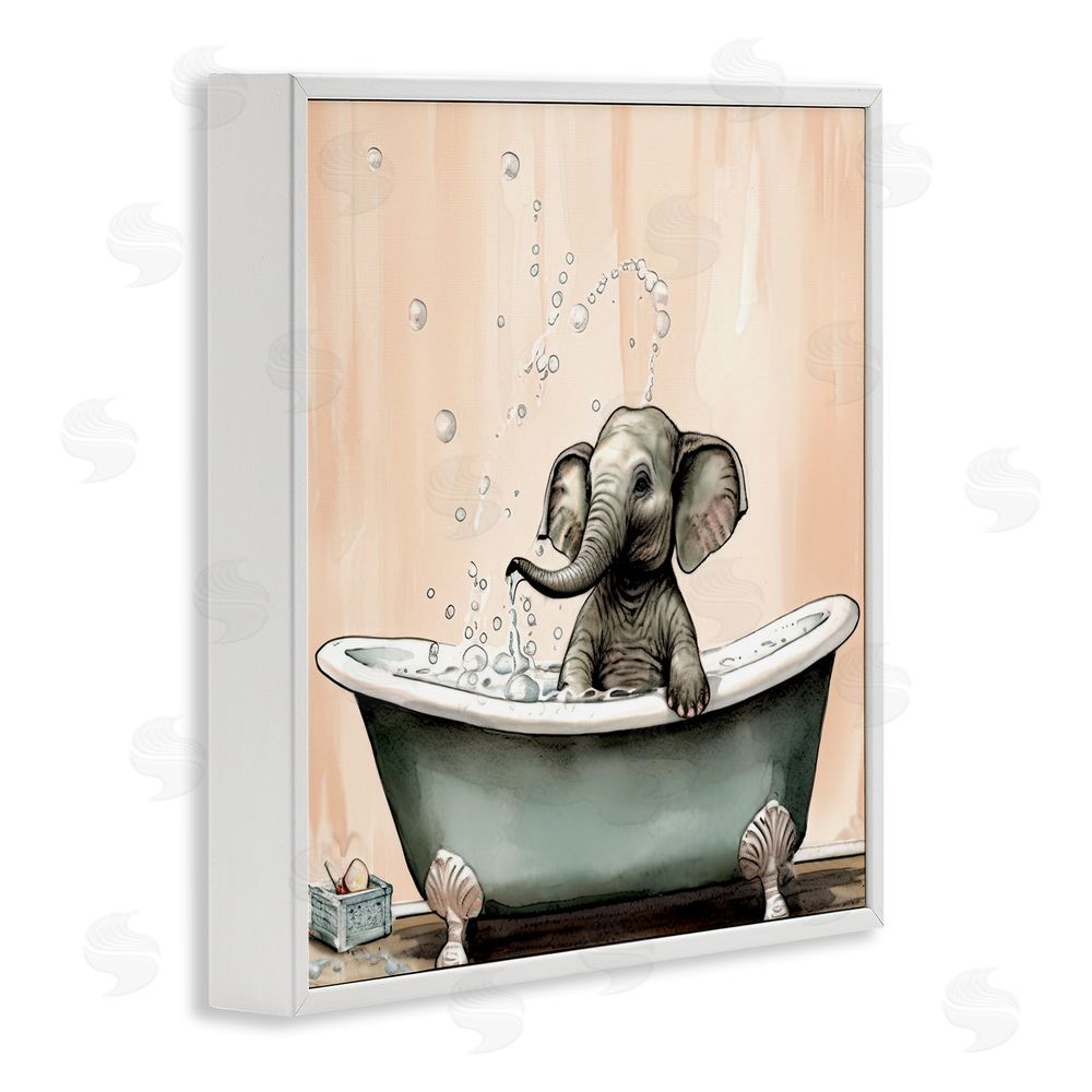 Sasha Baby Elephant Bubble Bath White Framed Giclee Print Wall Art