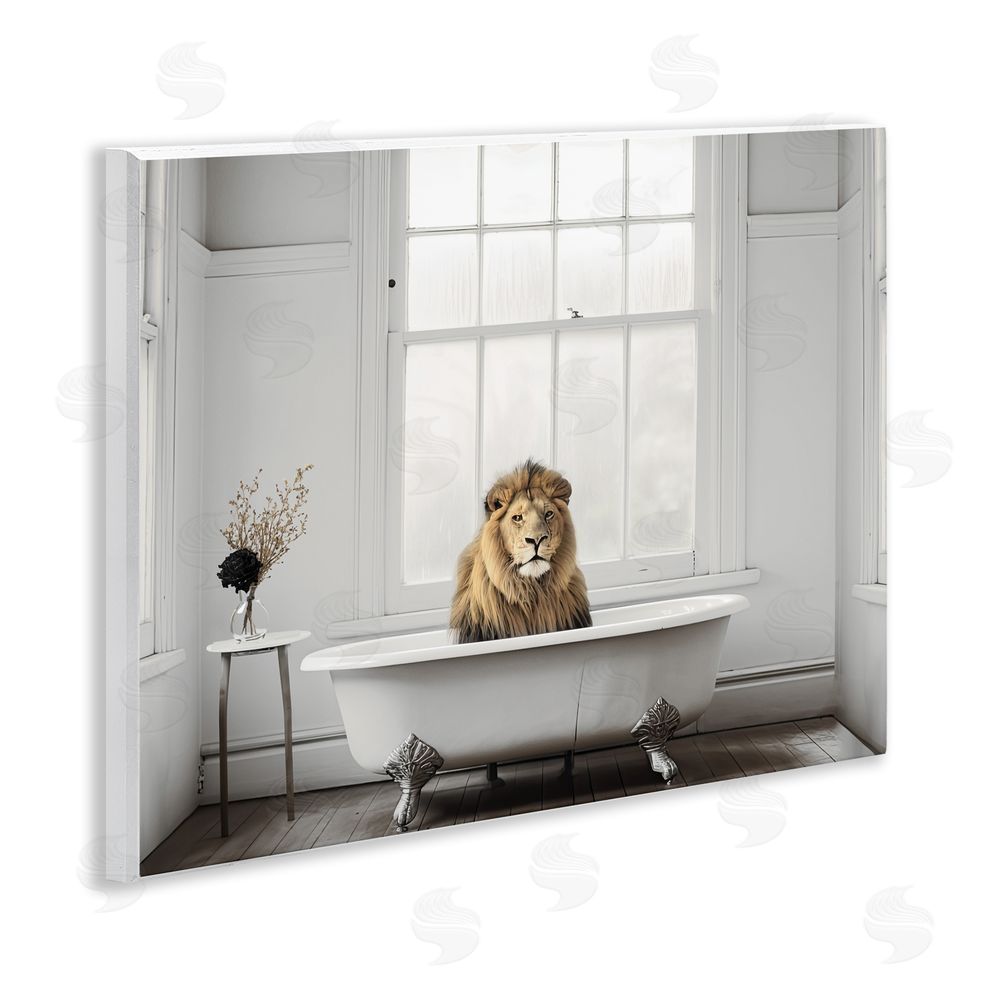 Sasha Minimalist Lion Bathtime Wooden Wall Plaque Art Print