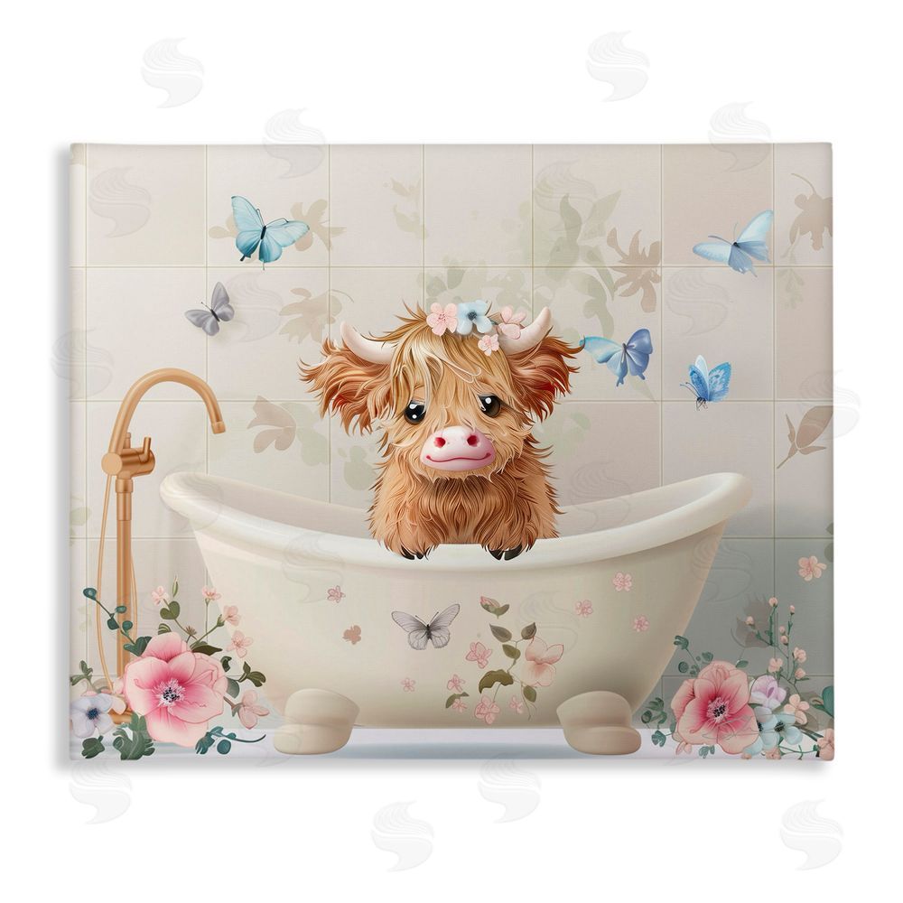 Shawna Stewart Baby Cattle in Floral Tub Stretched Canvas Wall Art Print
