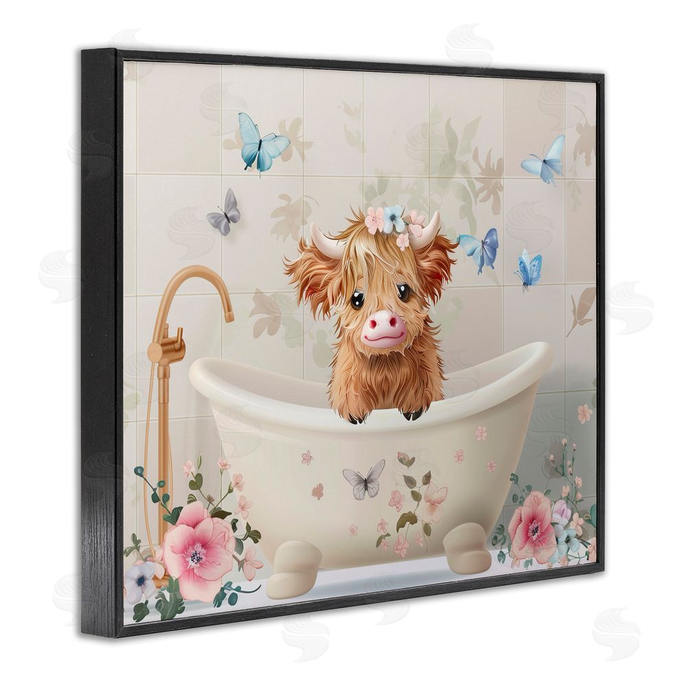 Shawna Stewart Baby Cattle in Floral Tub Black Framed Giclee Print Wall Art