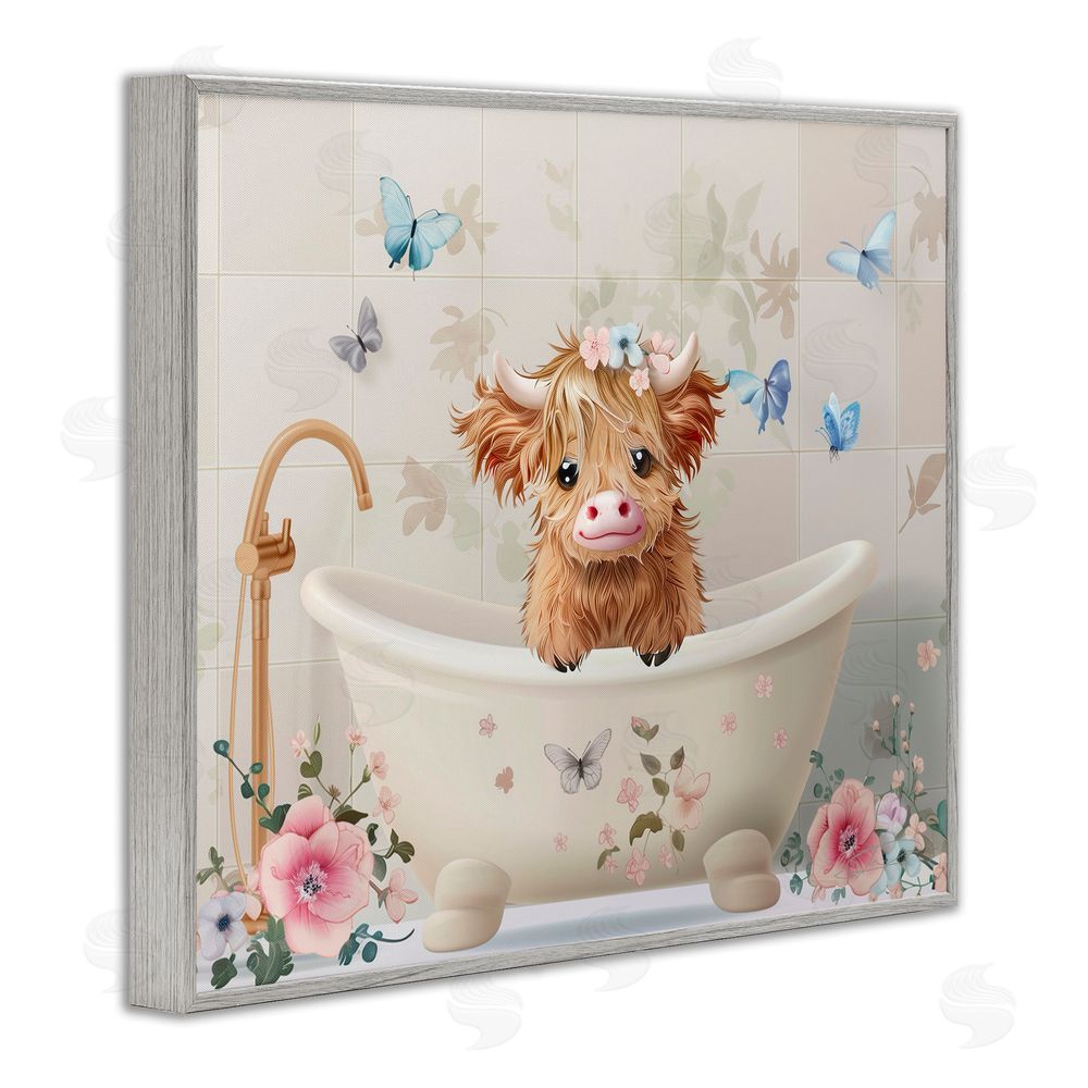 Shawna Stewart Baby Cattle in Floral Tub Gray Framed Giclee Print Wall Art