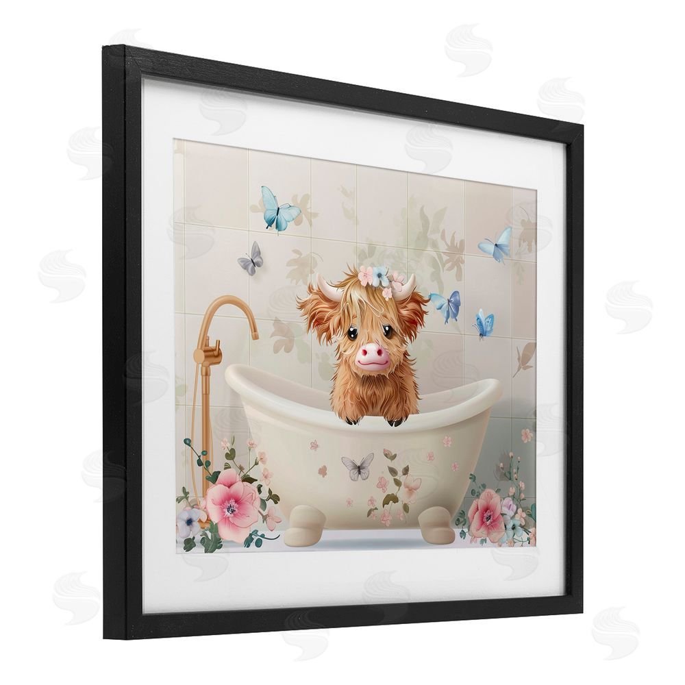 Shawna Stewart Baby Cattle in Floral Tub Black Framed Print Under Glass Wall Art
