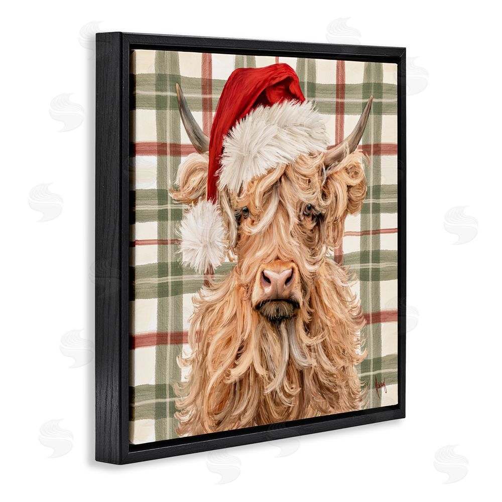 Ashley Bradley Holiday Wavy Haired Cattle Black Floating Frame Canvas Wall Art Print