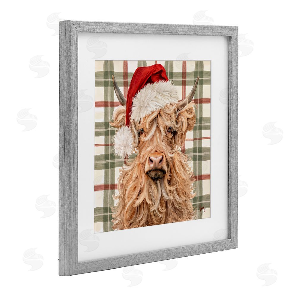 Ashley Bradley Holiday Wavy Haired Cattle Gray Framed Print Under Glass Art