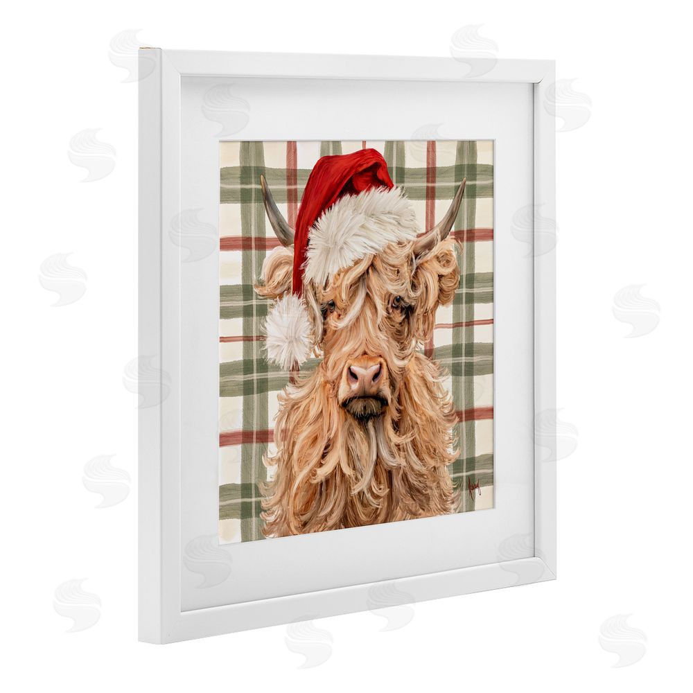 Ashley Bradley Holiday Wavy Haired Cattle White Framed Print Under Glass Art