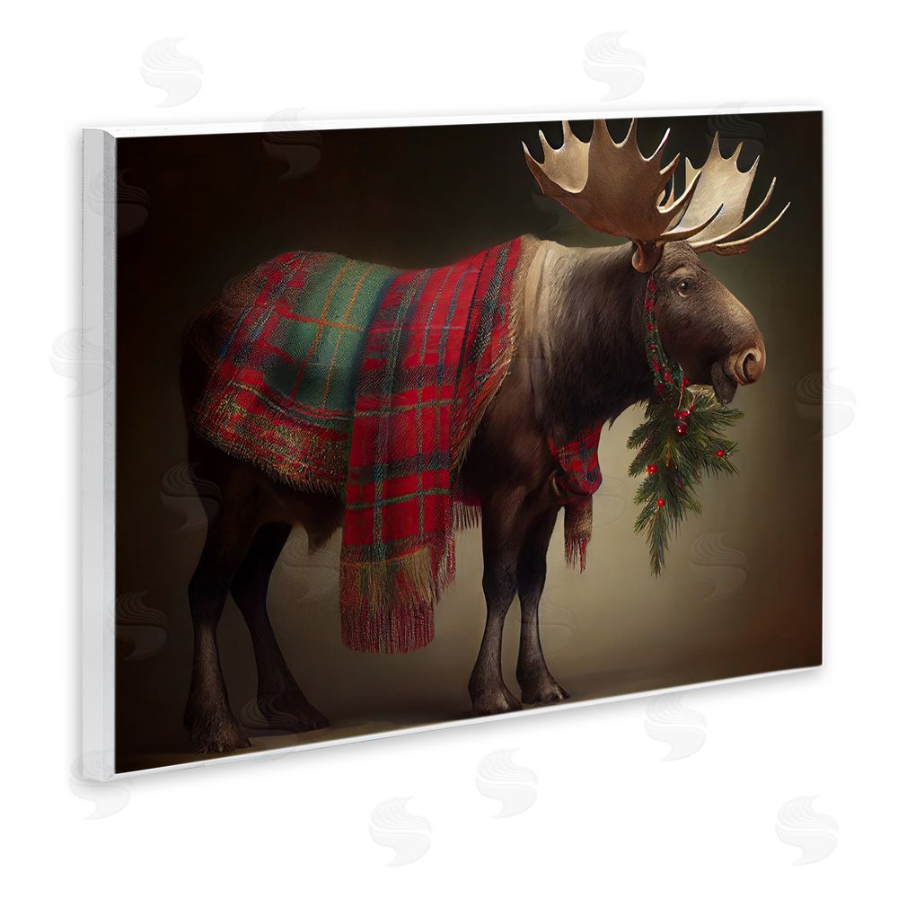 Sasha Festive Moose with Plaid Wall Plaque Art Print
