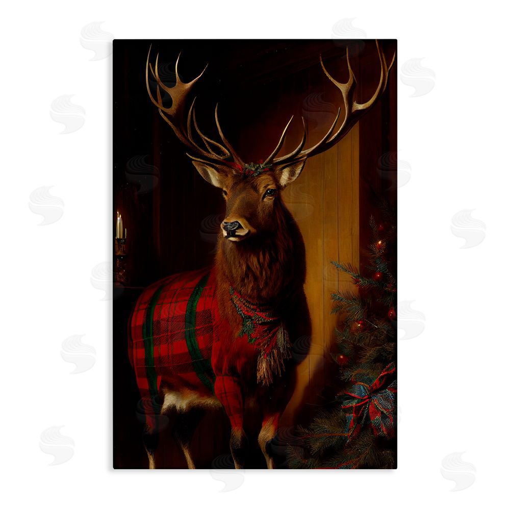 Sasha Festive Plaid Deer Canvas Wall Art Print