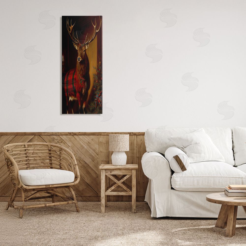 Sasha Festive Plaid Deer Canvas Art on Wall