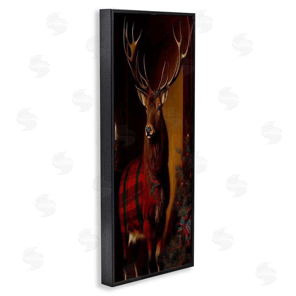 Sasha Festive Plaid Deer Black Framed Giclee Wall Art Print