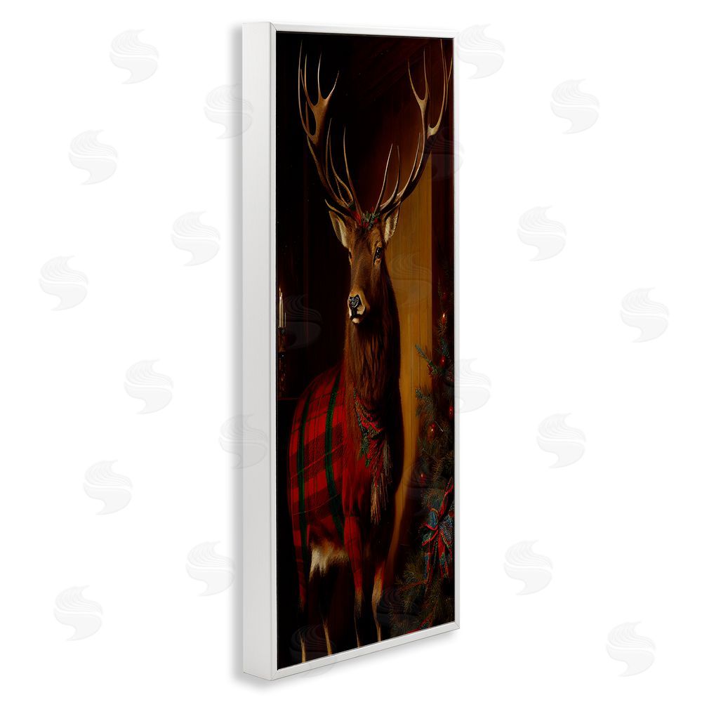 Sasha Festive Plaid Deer White Framed Giclee Wall Art Print