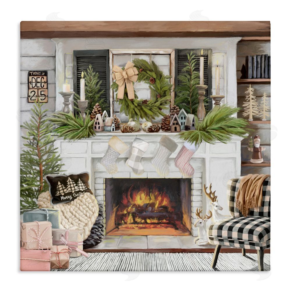 Nicky Boehme Cozy Fireplace Holiday Canvas Wall Art Print